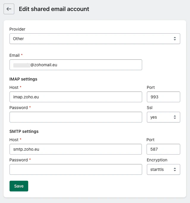 Add Zoho (EU) email account