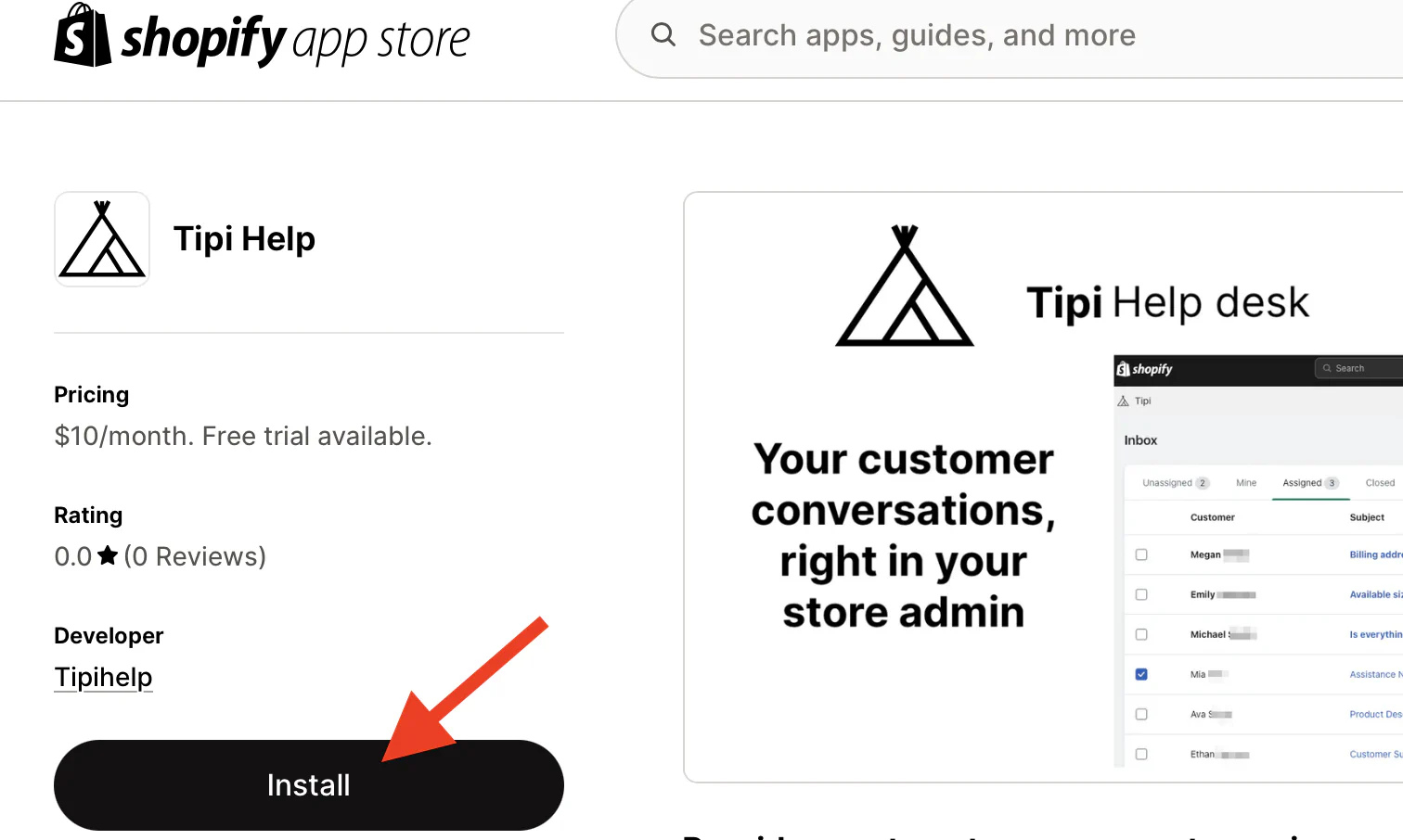 Shopify app store install button