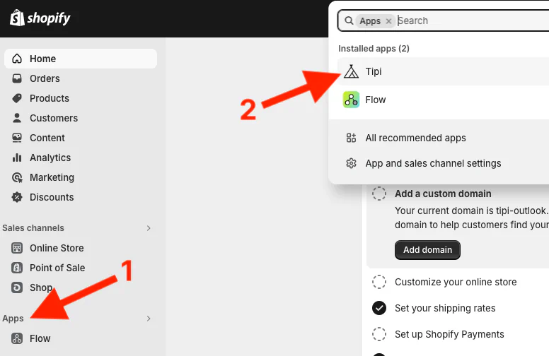 Store admin app left menu link