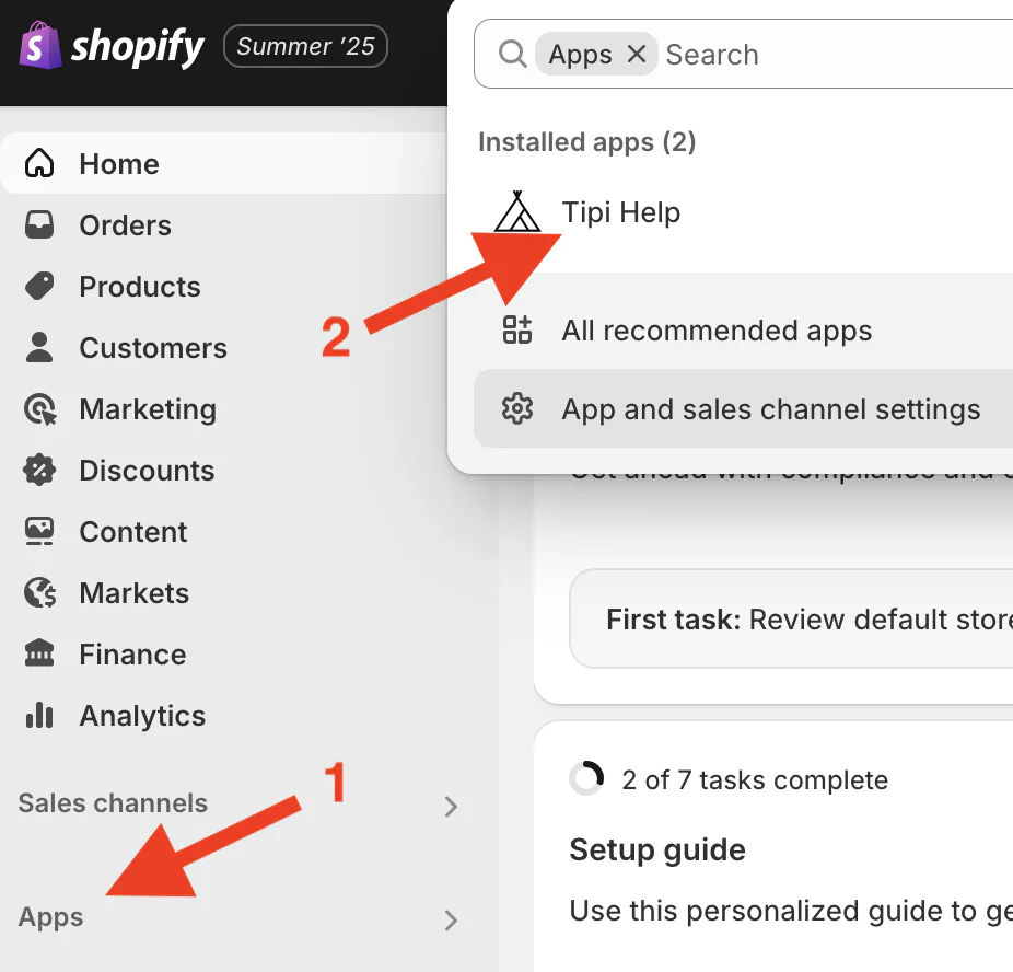 Store admin app left menu link